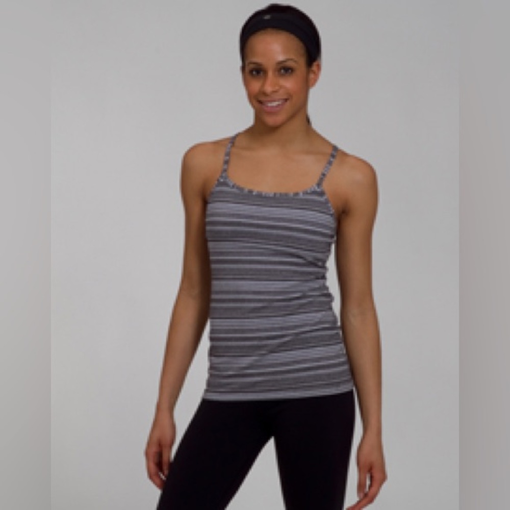 Lululemon power Y tank top in coal strata stripe barely worn size 8